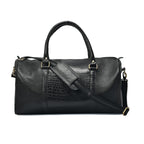 Set of 2 100% Leather Croco Embossed Luggage Duffle Bag with Crossbody Bag - Black