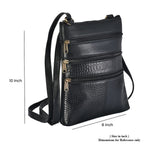 Set of 2 100% Leather Croco Embossed Luggage Duffle Bag with Crossbody Bag - Black