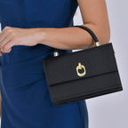 Designer Closeout - Genuine Leather Croc Embossed Crossbody Bag - Black