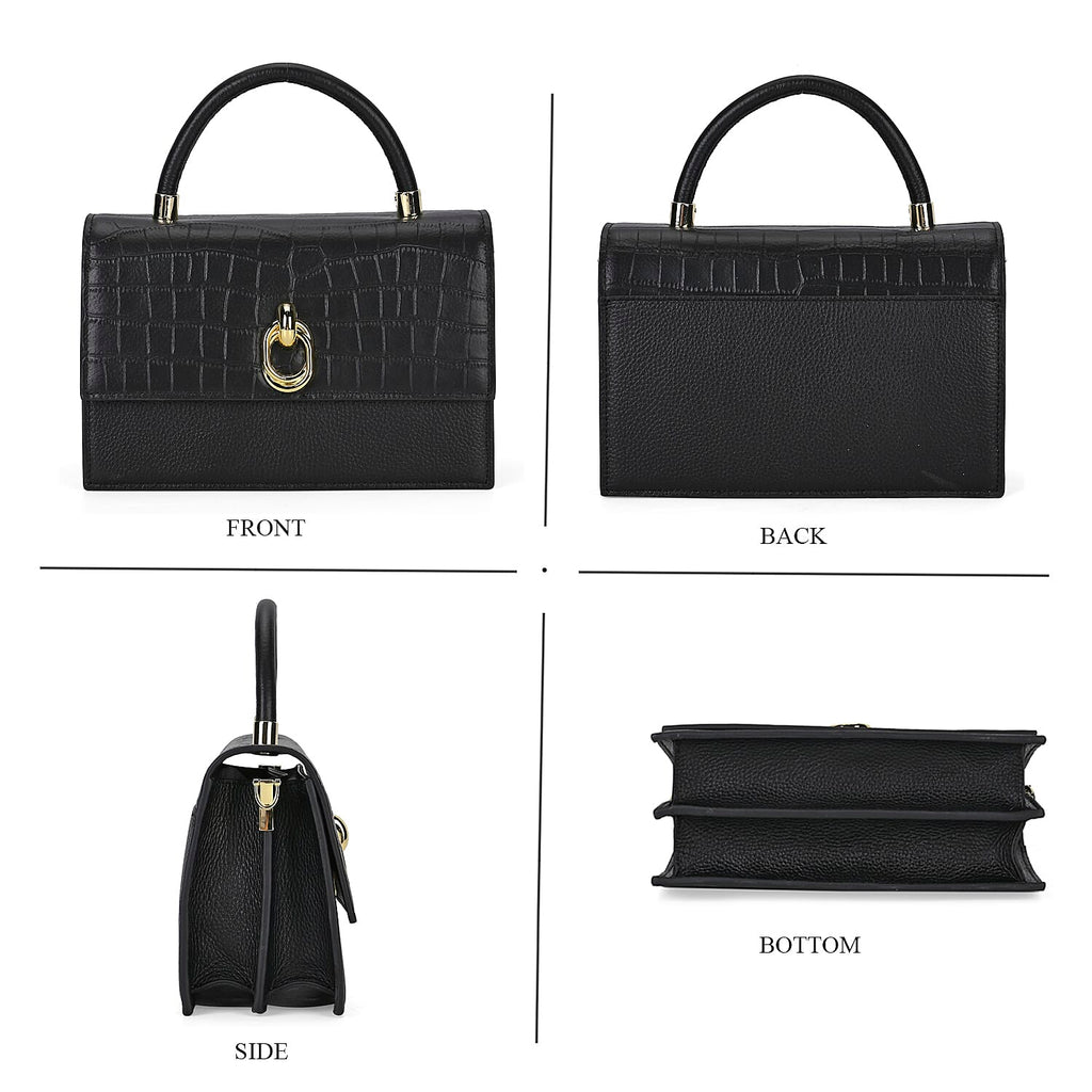 Designer Closeout - Genuine Leather Croc Embossed Crossbody Bag - Black