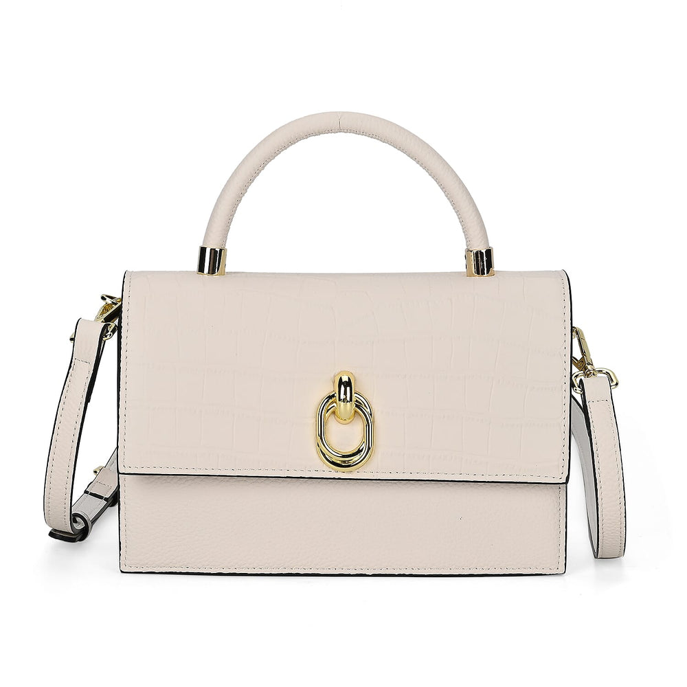 Designer Closeout - Genuine Leather Croc Embossed Crossbody Bag - Off White