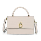 Designer Closeout - Genuine Leather Croc Embossed Crossbody Bag - Off White
