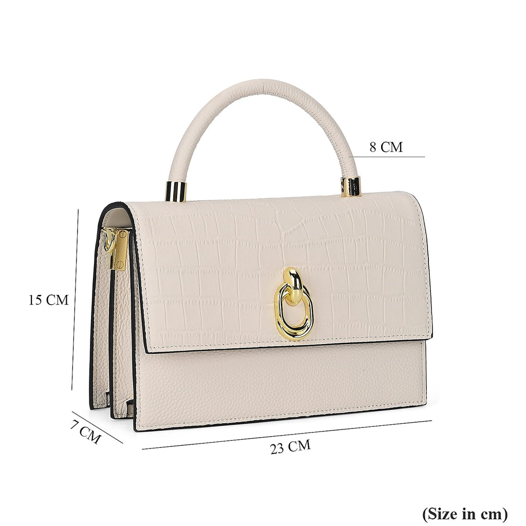 Designer Closeout - Genuine Leather Croc Embossed Crossbody Bag - Off White