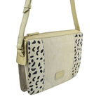 Closeout - Ecotorie Genuine Leather Leopard Printed Crossbody Bag With Shoulder Strap - Beige
