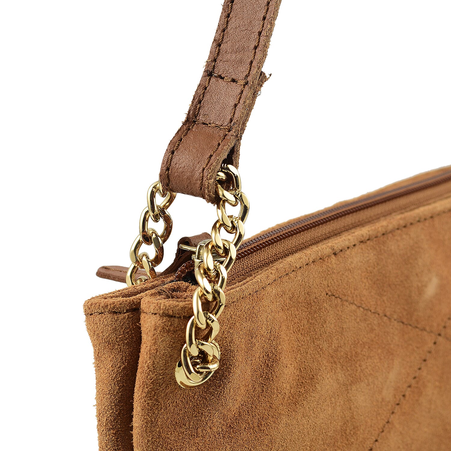 Closeout - Ecotorie Genuine Leather Leopard Printed Crossbody Bag With Chain Shoulder Strap - Cognac