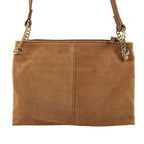 Closeout - Ecotorie Genuine Leather Leopard Printed Crossbody Bag With Chain Shoulder Strap - Cognac