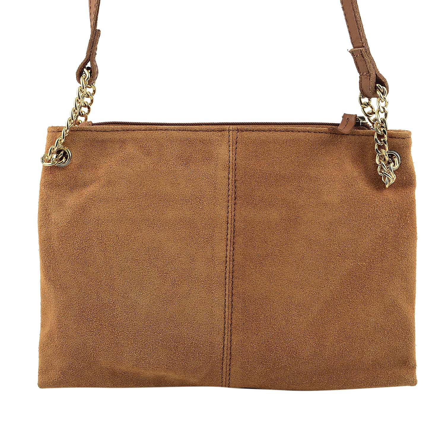 Closeout - Ecotorie Genuine Leather Leopard Printed Crossbody Bag With Chain Shoulder Strap - Cognac