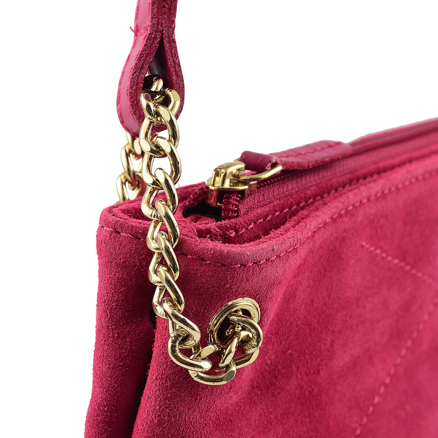 Closeout - Ecotorie Genuine Leather Leopard Printed Crossbody Bag With Chain Shoulder Strap - Fuschia