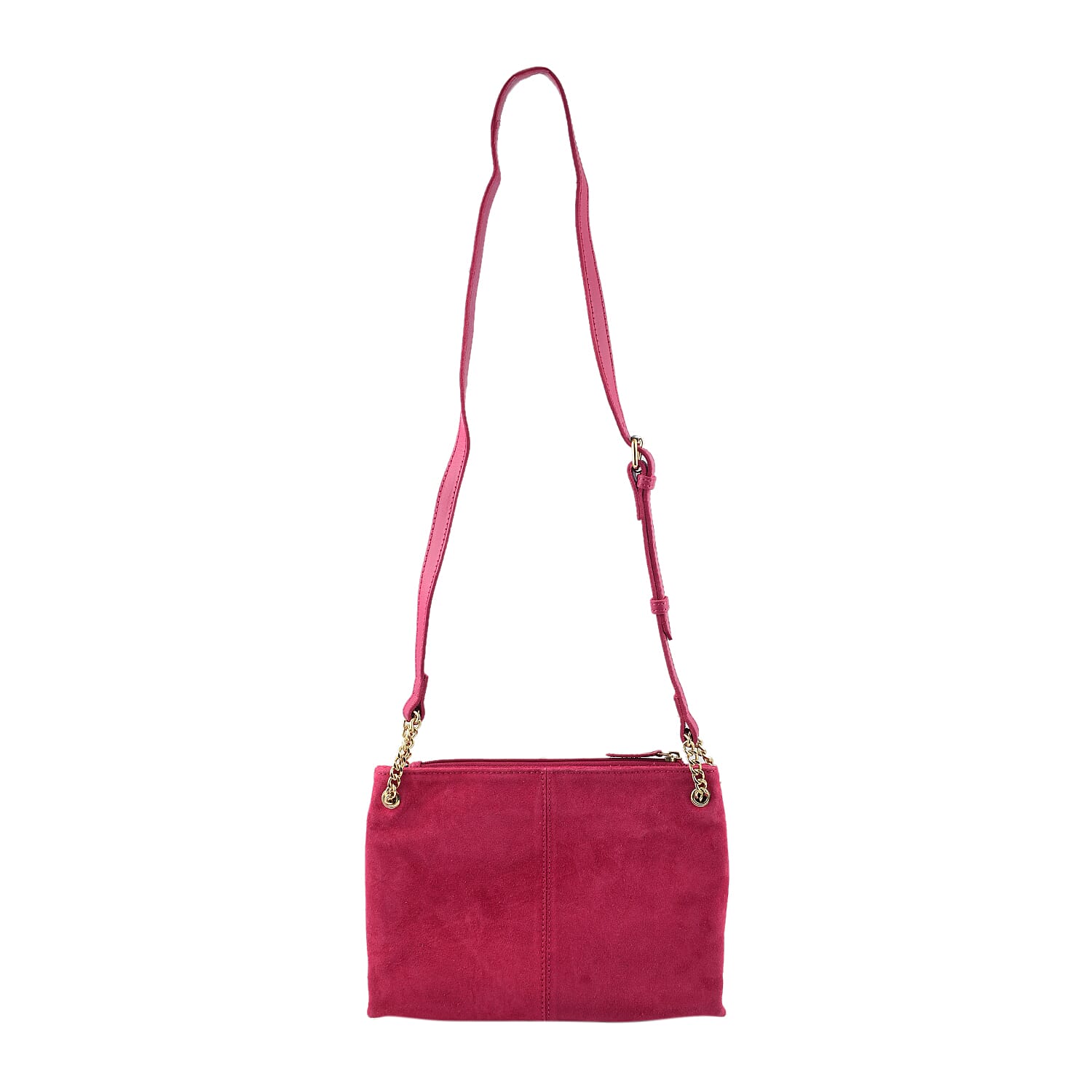 Closeout - Ecotorie Genuine Leather Leopard Printed Crossbody Bag With Chain Shoulder Strap - Fuschia