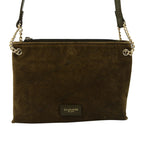 Closeout - Ecotorie Genuine Leather Leopard Printed Crossbody Bag With Chain Shoulder Strap - Olive