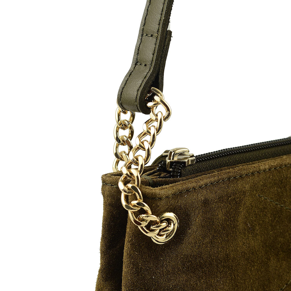 Closeout - Ecotorie Genuine Leather Leopard Printed Crossbody Bag With Chain Shoulder Strap - Olive