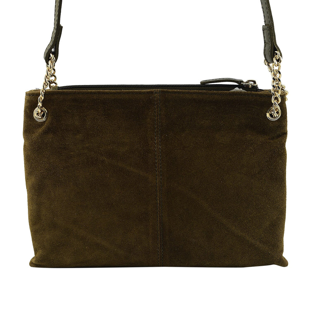 Closeout - Ecotorie Genuine Leather Leopard Printed Crossbody Bag With Chain Shoulder Strap - Olive