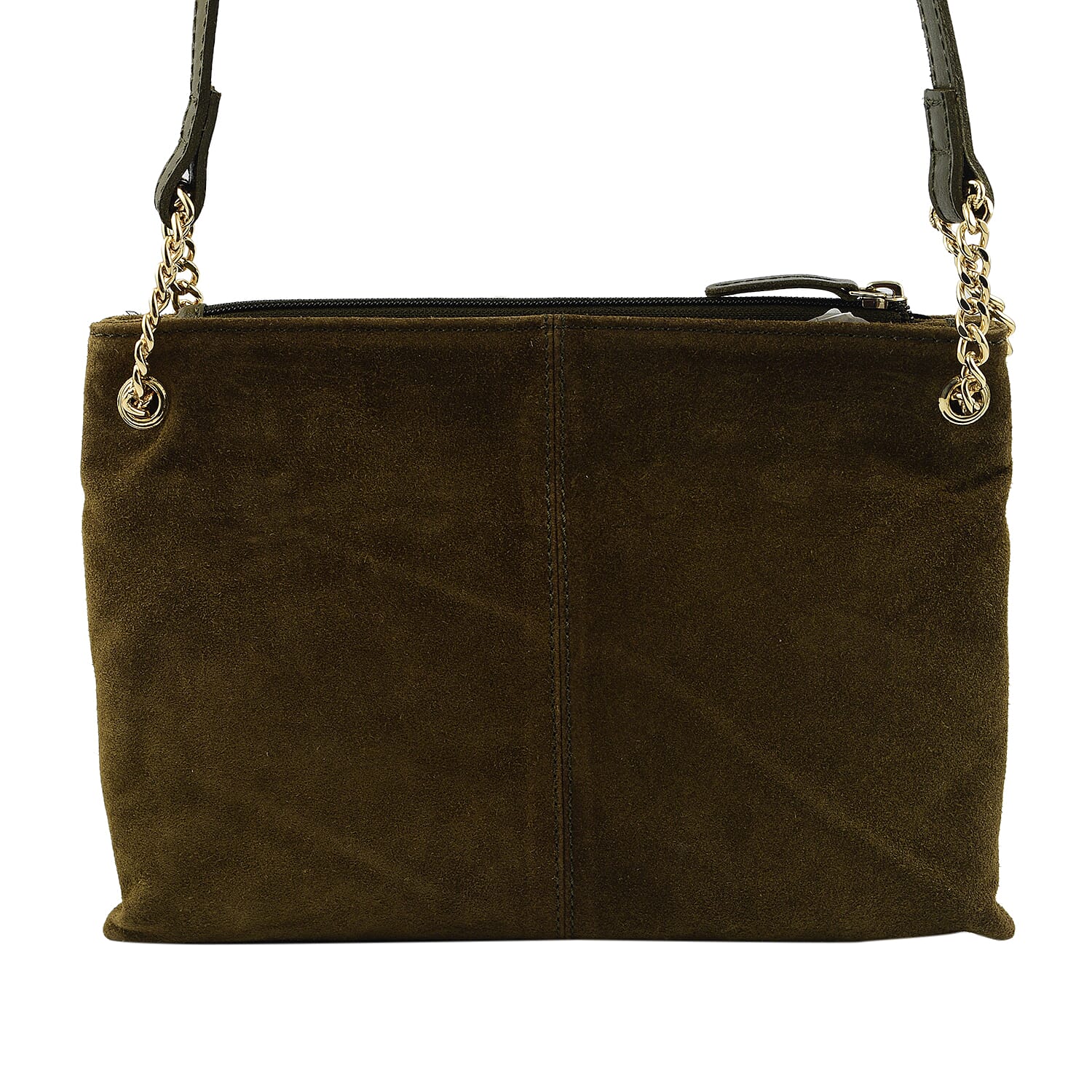 Closeout - Ecotorie Genuine Leather Leopard Printed Crossbody Bag With Chain Shoulder Strap - Olive