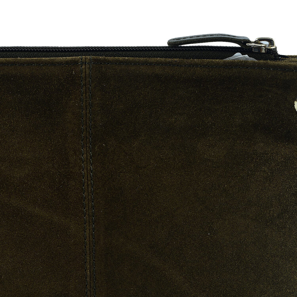 Closeout - Ecotorie Genuine Leather Leopard Printed Crossbody Bag With Chain Shoulder Strap - Olive