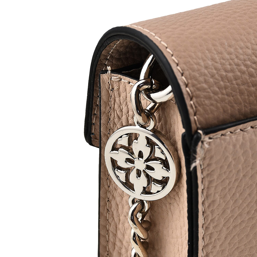 KTD by Kenzo Takada Leather Crossbody Bag with Embossed Monogram - Beige