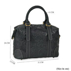 Vintage Boutique - Floral Embossed Genuine Leather Tote Bag With Long Shoulder Strap - Dark Green