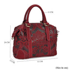 Vintage Boutique - Floral Embossed Genuine Leather Tote Bag With Long Shoulder Strap - Burgundy