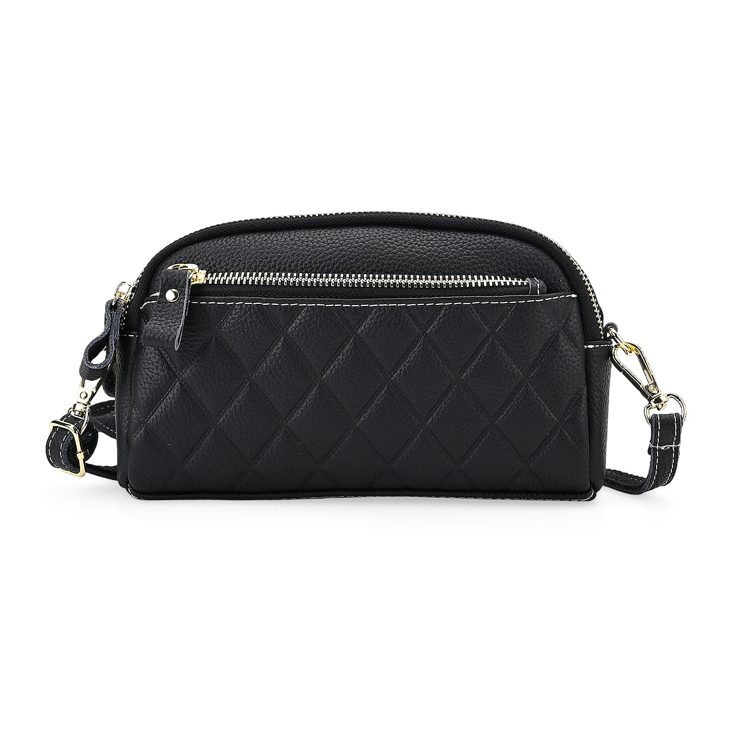 Mega Closeout - 100% Genuine Leather Embossed Crossbody Bag - Black
