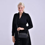 Mega Closeout - 100% Genuine Leather Embossed Crossbody Bag - Black
