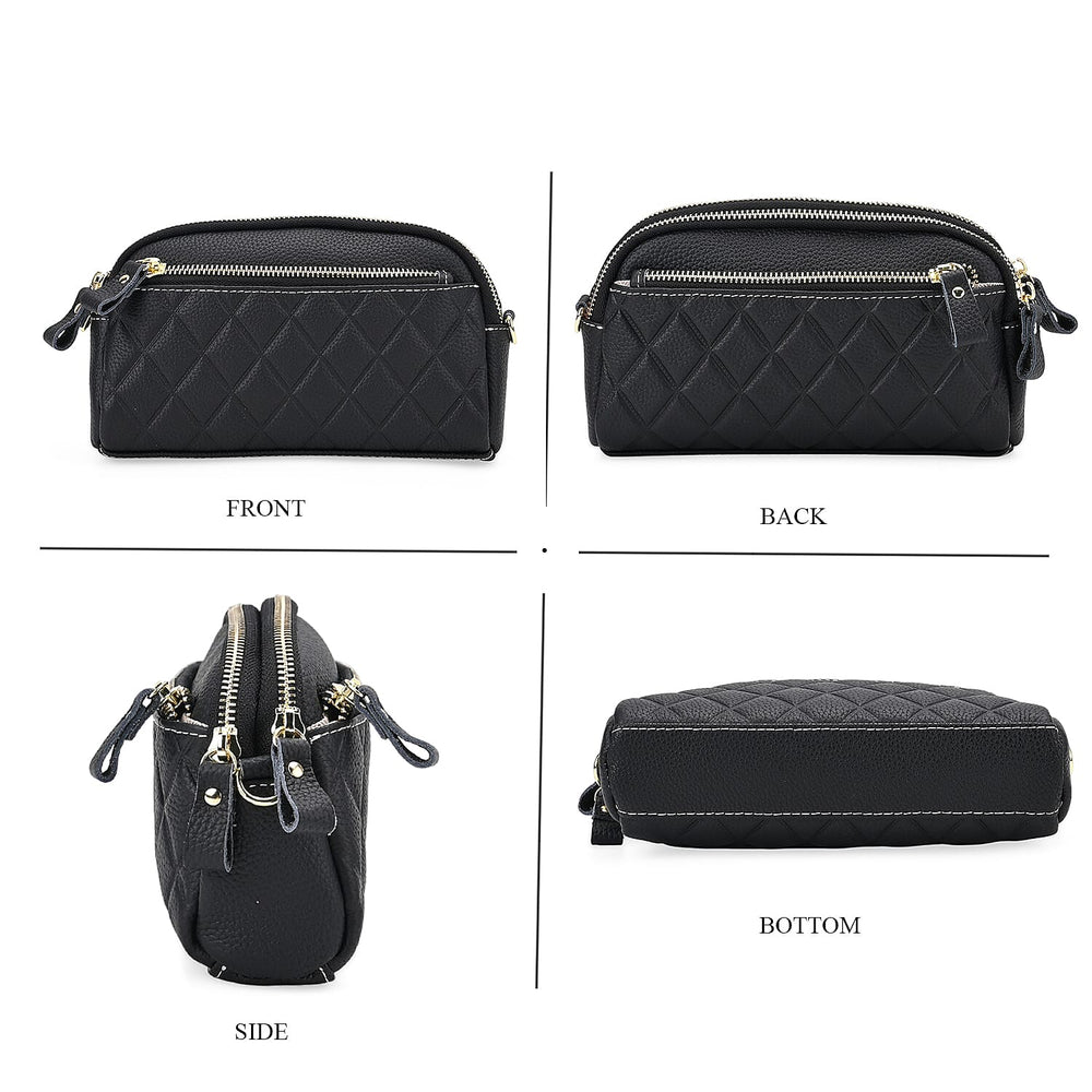 Mega Closeout - 100% Genuine Leather Embossed Crossbody Bag - Black