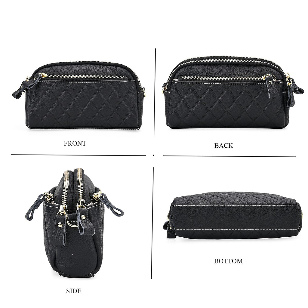 Mega Closeout - 100% Genuine Leather Embossed Crossbody Bag - Black