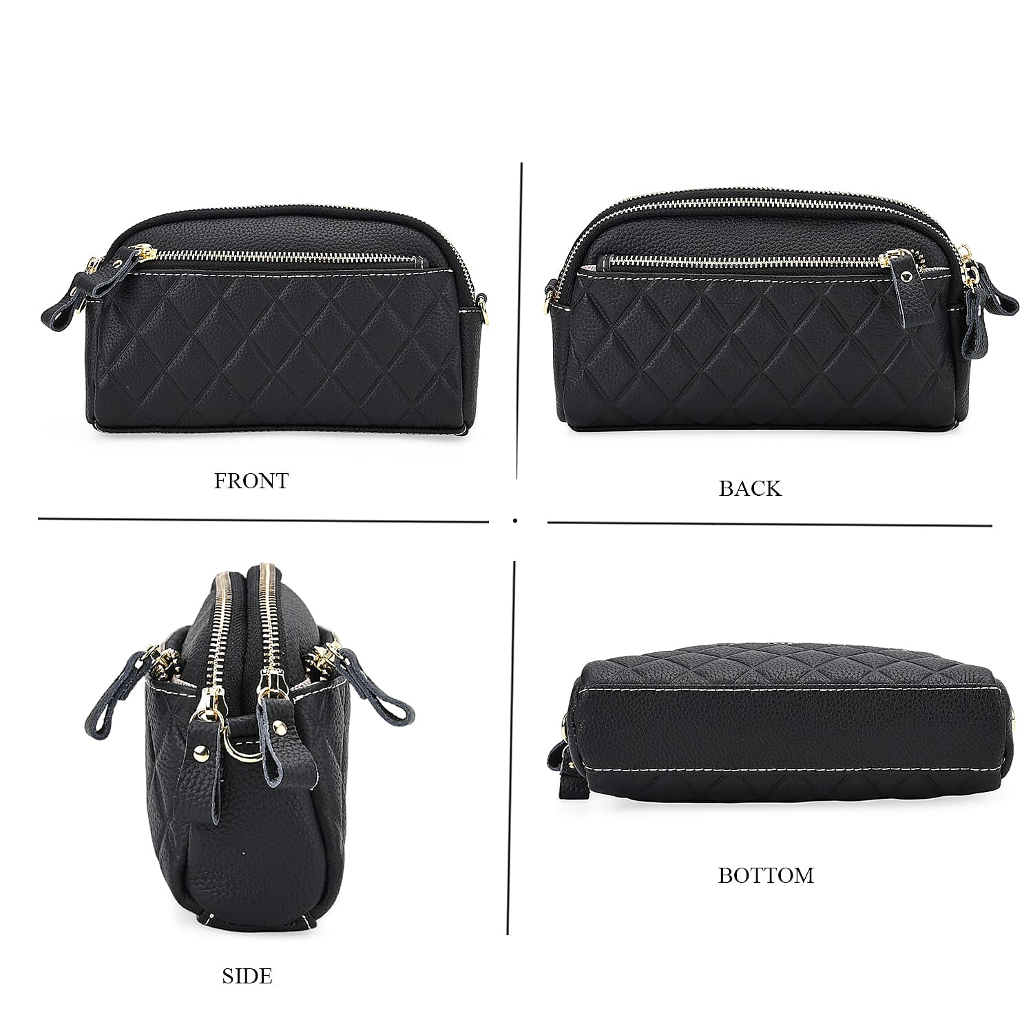 Mega Closeout - 100% Genuine Leather Embossed Crossbody Bag - Black