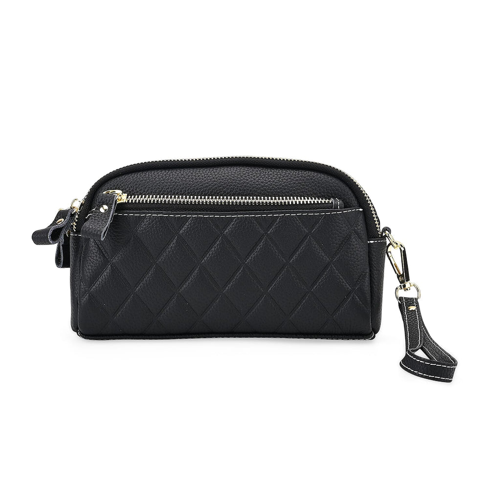 Mega Closeout - 100% Genuine Leather Embossed Crossbody Bag - Black