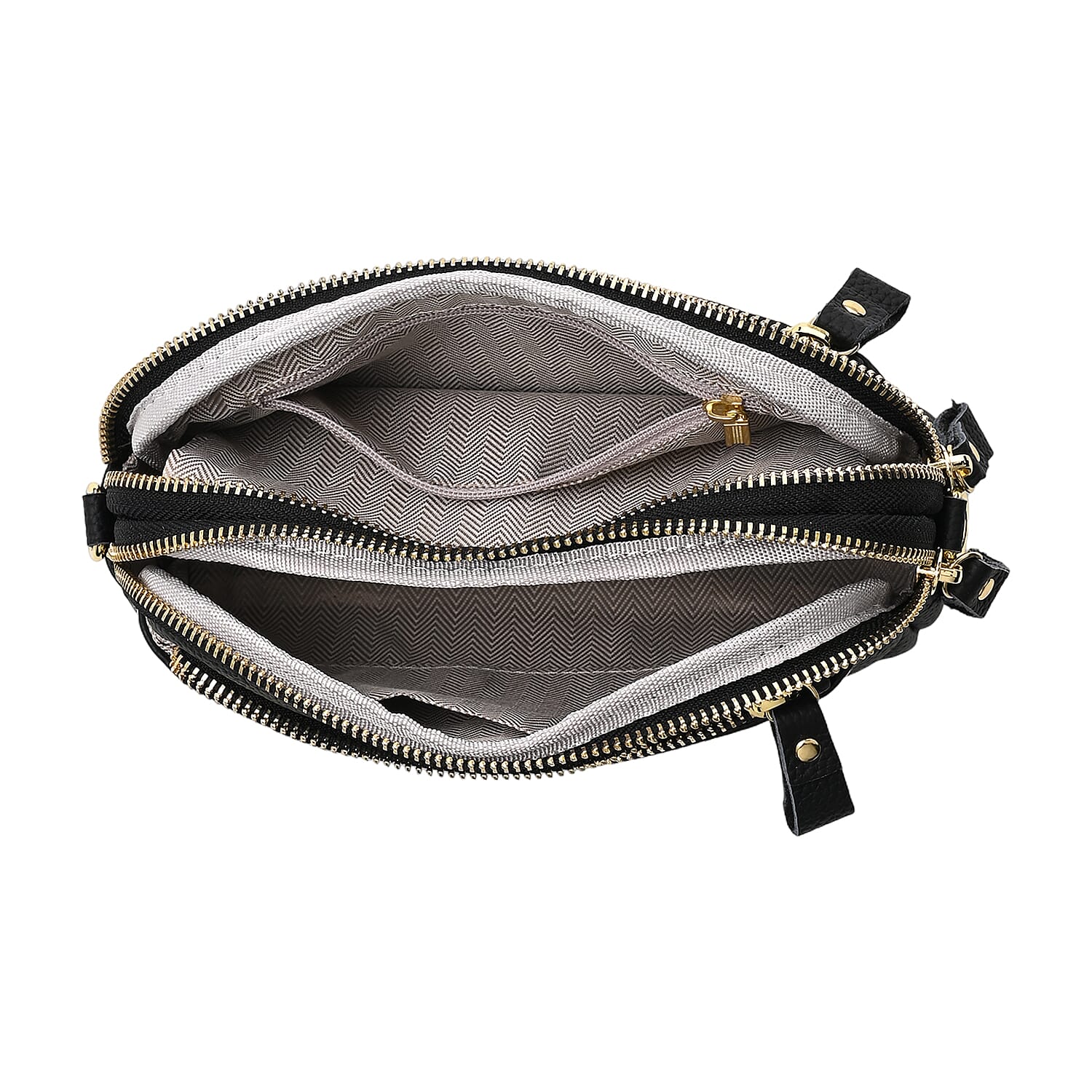 Mega Closeout - 100% Genuine Leather Embossed Crossbody Bag - Black