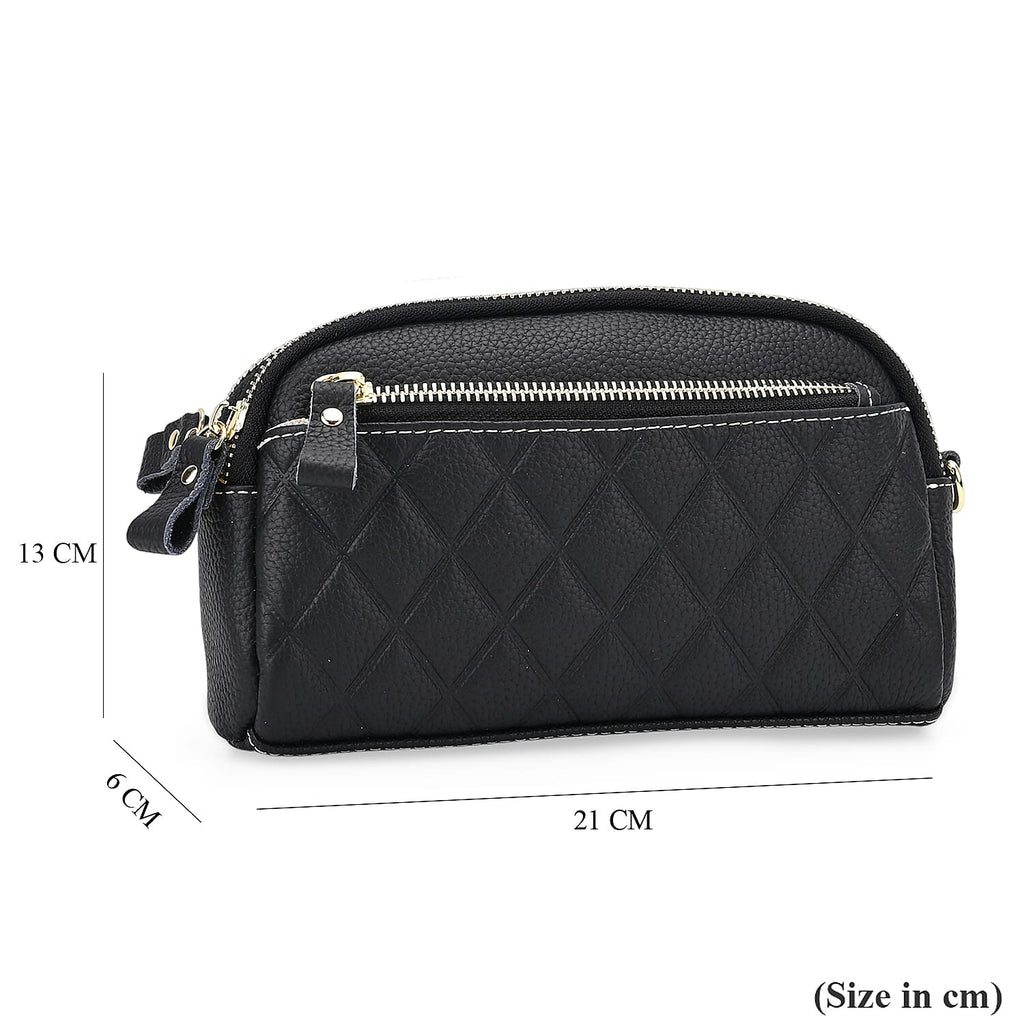 Mega Closeout - 100% Genuine Leather Embossed Crossbody Bag - Black