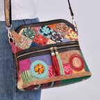 Colour Chaos Couture - Genuine Leather Flower Crossbody Bag (Size 25x10x22 cm) - Multi Color & Multicolor