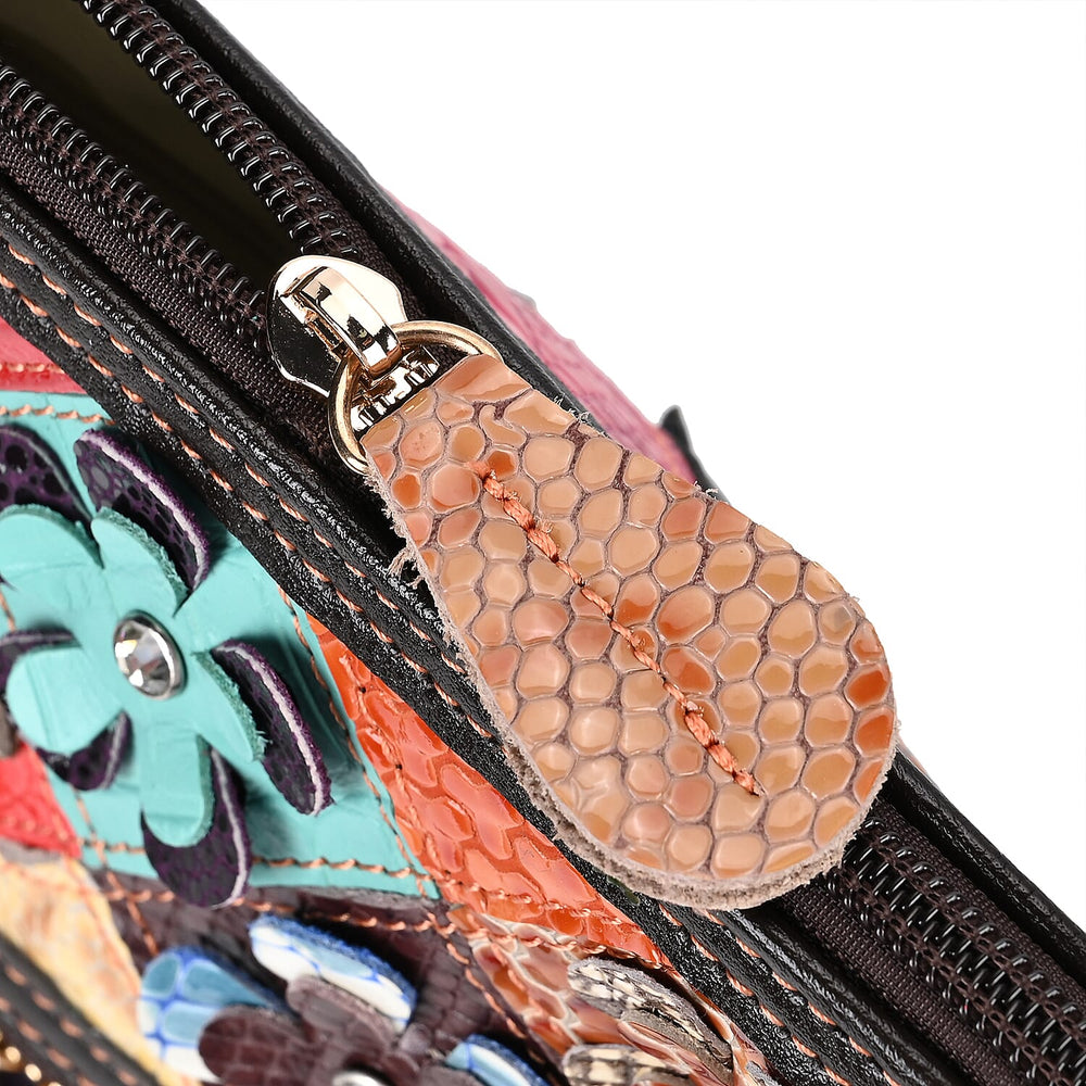 Colour Chaos Couture - Genuine Leather Flower Crossbody Bag (Size 25x10x22 cm) - Multi Color & Multicolor