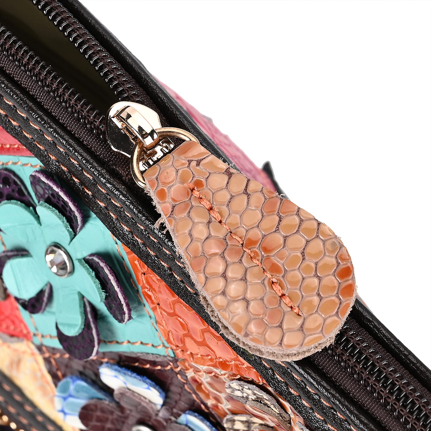 Colour Chaos Couture - Genuine Leather Flower Crossbody Bag (Size 25x10x22 cm) - Multi Color & Multicolor