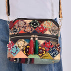 Colour Chaos Couture - Genuine Leather Flower Crossbody Bag (Size 25x10x22 cm) - Multi Color & Multicolor