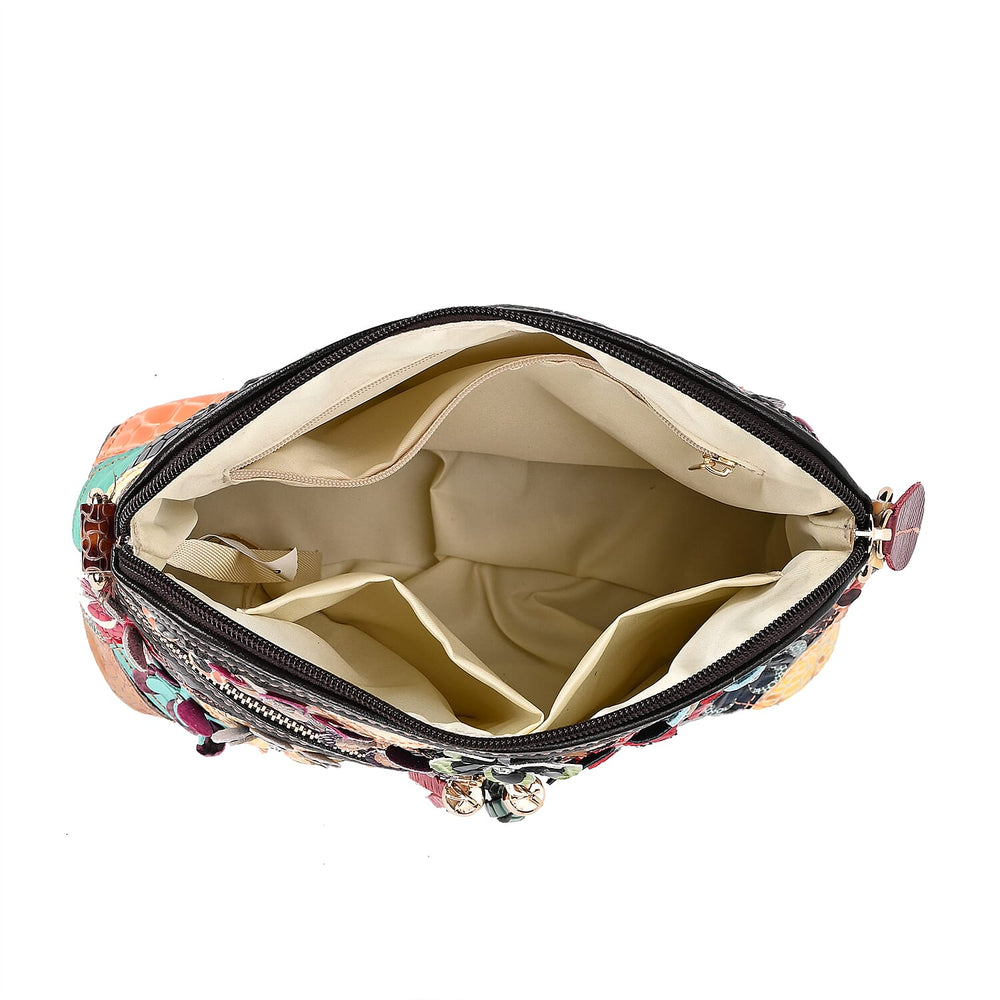 Colour Chaos Couture - Genuine Leather Flower Crossbody Bag (Size 25x10x22 cm) - Multi Color & Multicolor