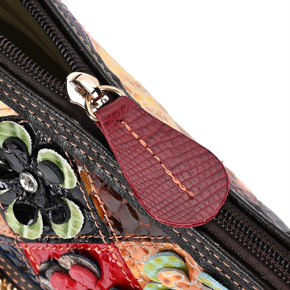 Colour Chaos Couture - Genuine Leather Flower Crossbody Bag (Size 25x10x22 cm) - Multi Color & Multicolor