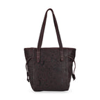 100% Genuine Leather Floral Embossed Tote Bag - Dark Coffee