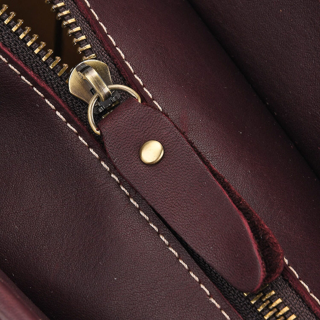 100% Genuine Leather Floral Embossed Tote Bag - Dark Coffee
