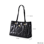 MEGA CLOSEOUT DEAL- Designer Genuine Leather Geometric Pattern Quilted Tote Bag - Black