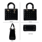Genuine Leather Quilted Lattice Crossbody Bag with Handle Drop - Black