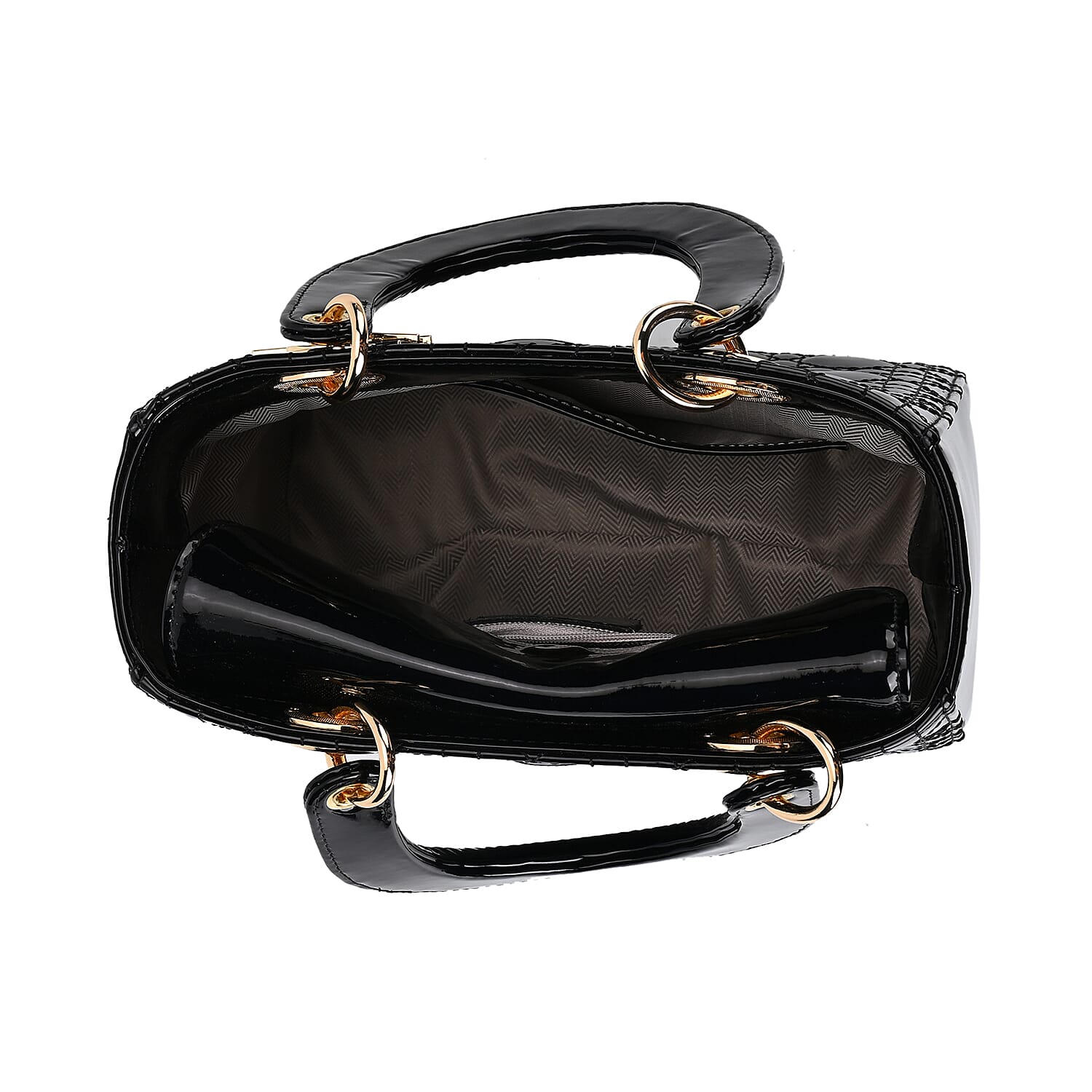Genuine Leather Quilted Lattice Crossbody Bag with Handle Drop - Black