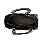 Genuine Leather Quilted Lattice Crossbody Bag with Handle Drop - Black