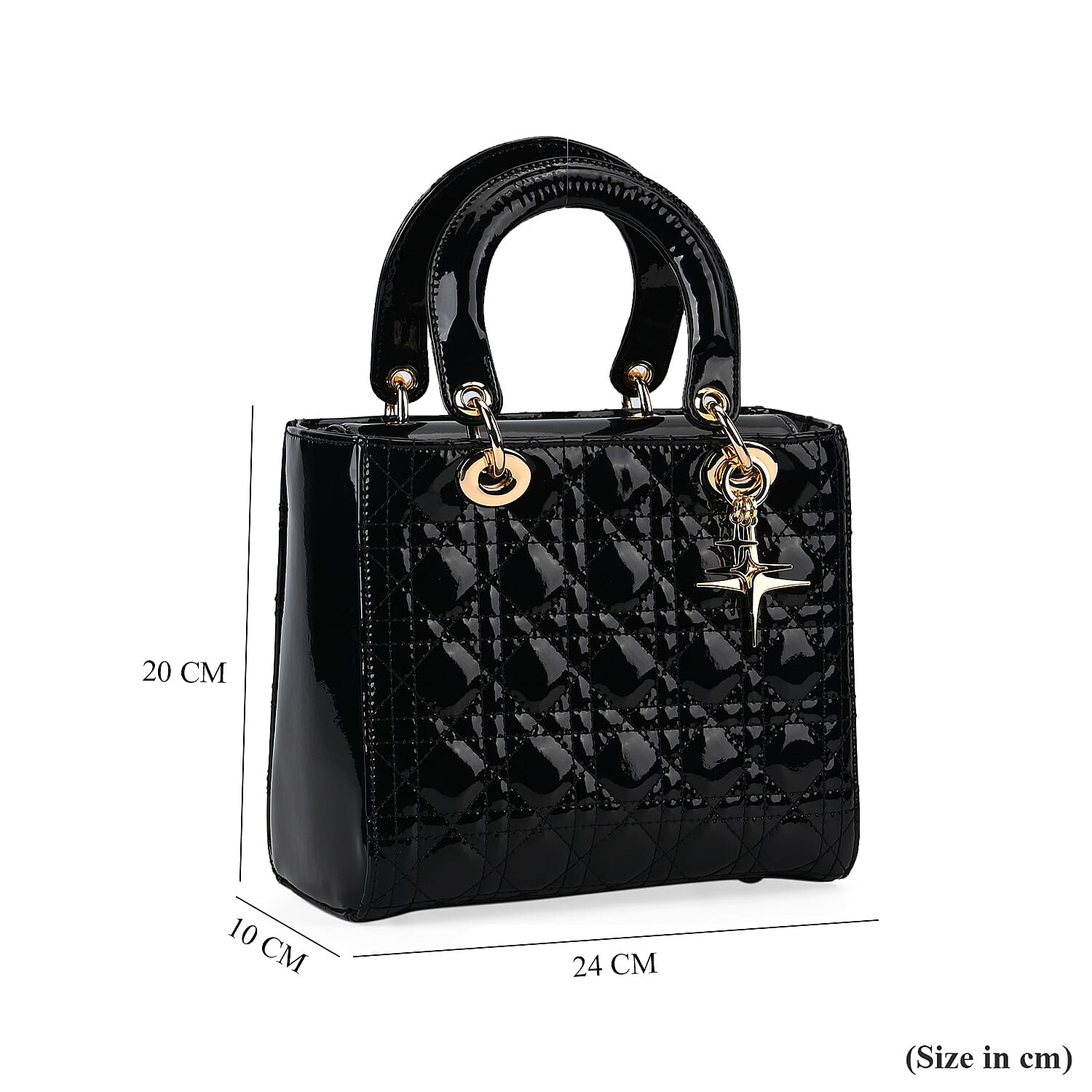 Genuine Leather Quilted Lattice Crossbody Bag with Handle Drop - Black