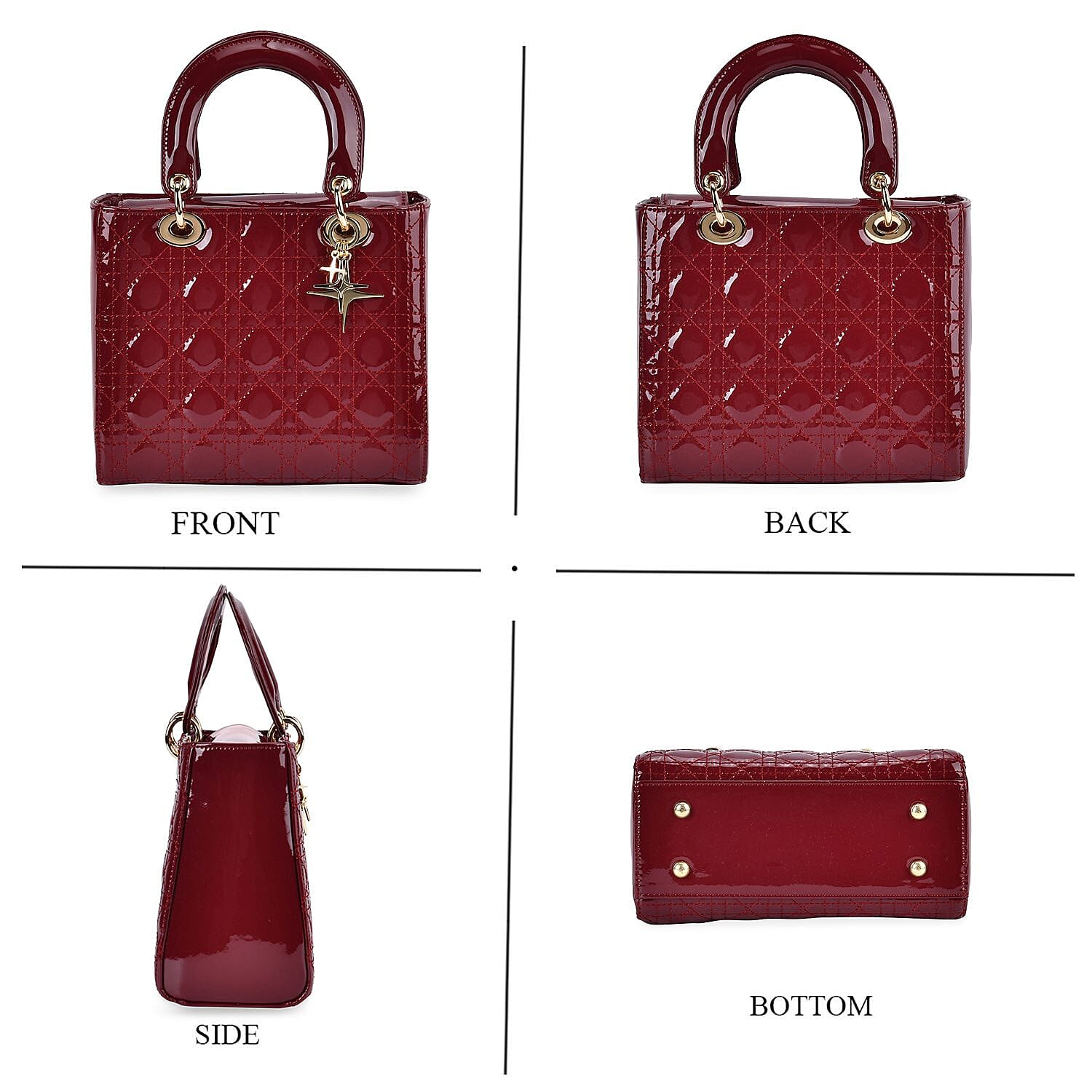 100 % Genuine Leather Quilted Lattice Pattern Crossbody Bag - Burgund