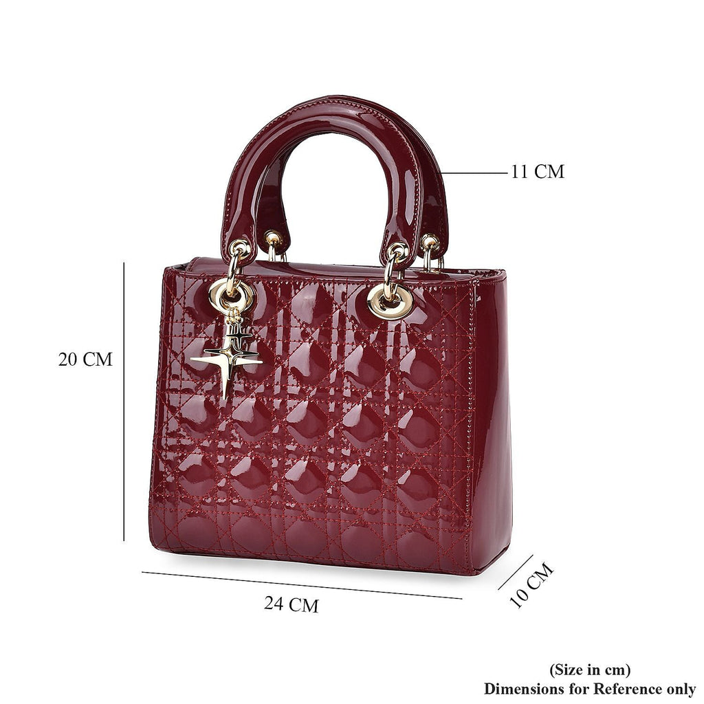 100 % Genuine Leather Quilted Lattice Pattern Crossbody Bag - Burgund