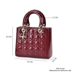 100 % Genuine Leather Quilted Lattice Pattern Crossbody Bag - Burgund