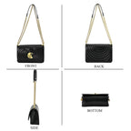 100% Genuine Leather Clover Pattern Crossbody Bag with Shoulder Strap - Black