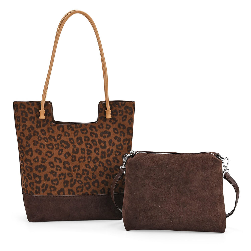 Gala Special Set of 2 Genuine Leather Leopard Tote Bag with Hand Bag