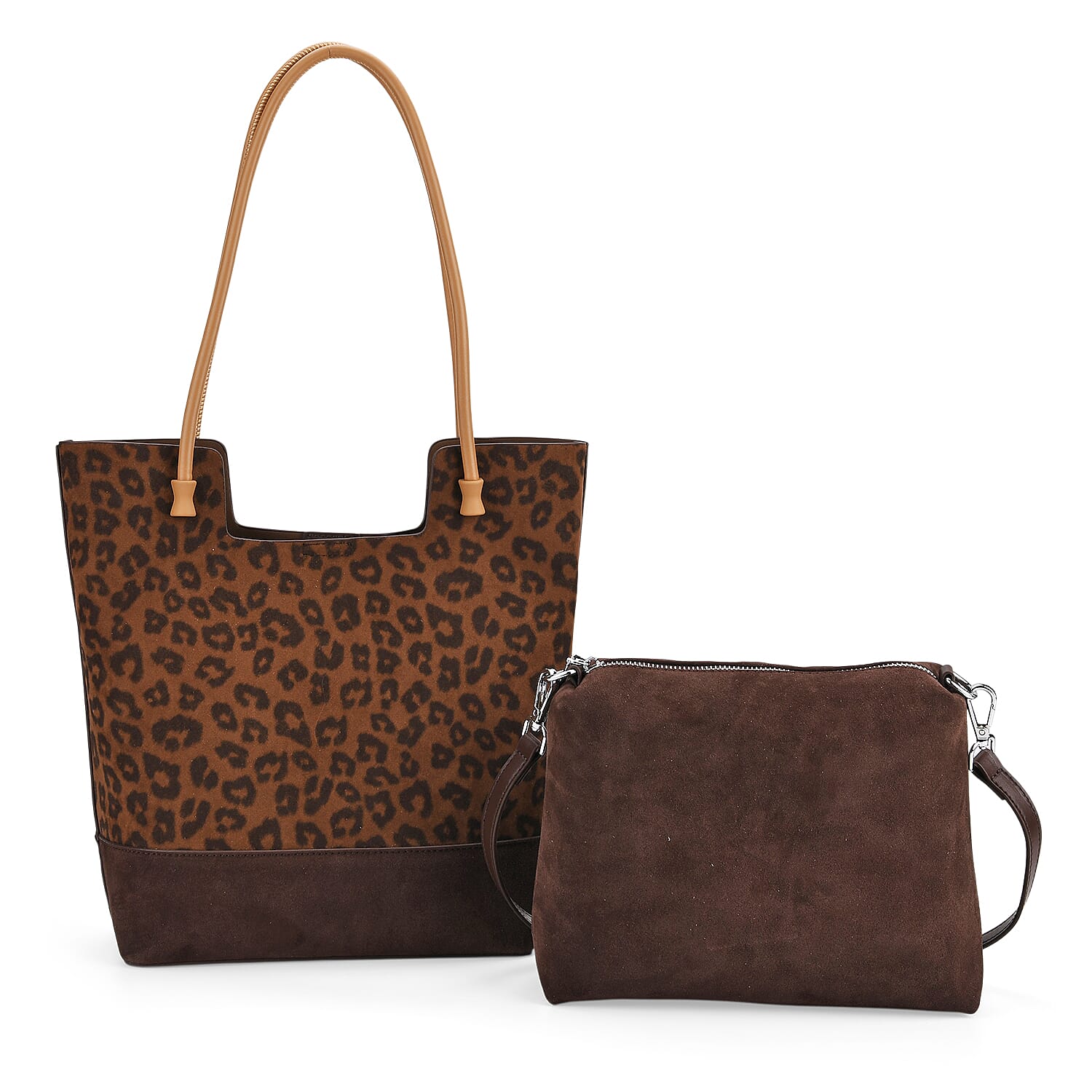 Gala Special Set of 2 Genuine Leather Leopard Tote Bag with Hand Bag
