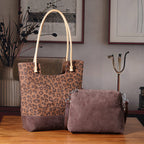 Gala Special Set of 2 Genuine Leather Leopard Tote Bag with Hand Bag