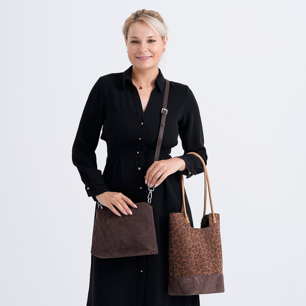 Gala Special Set of 2 Genuine Leather Leopard Tote Bag with Hand Bag